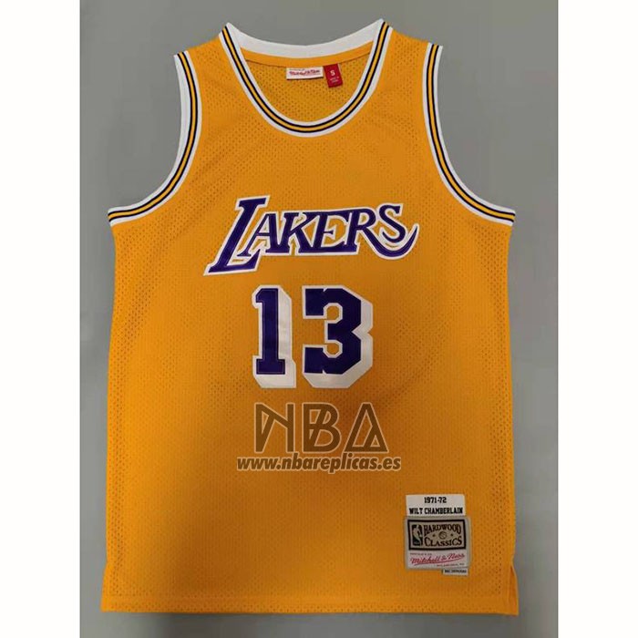 Camiseta Los Angeles Lakers Wilt Chamberlain NO 13 Mitchell & Ness 1971-72 Amarillo